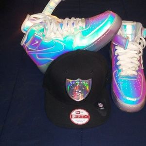 Iridescent Air Force 1s w/Raiders Iridescent Hat